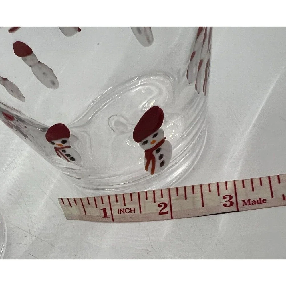 3 Crate & Barrel Hand Blown Tumbler Snowmen Holiday Double Rocks 12oz Glasses